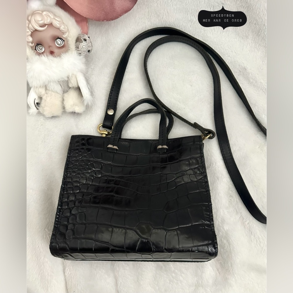 Clare V. Simple Black Croc Bebe Tote Crossbody Bag - Picture 2 of 14